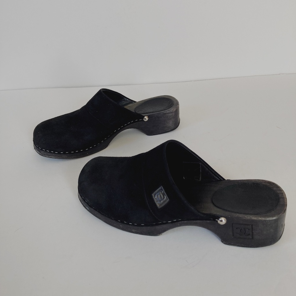Authentic Black Suede Chanel Classic Clog 38